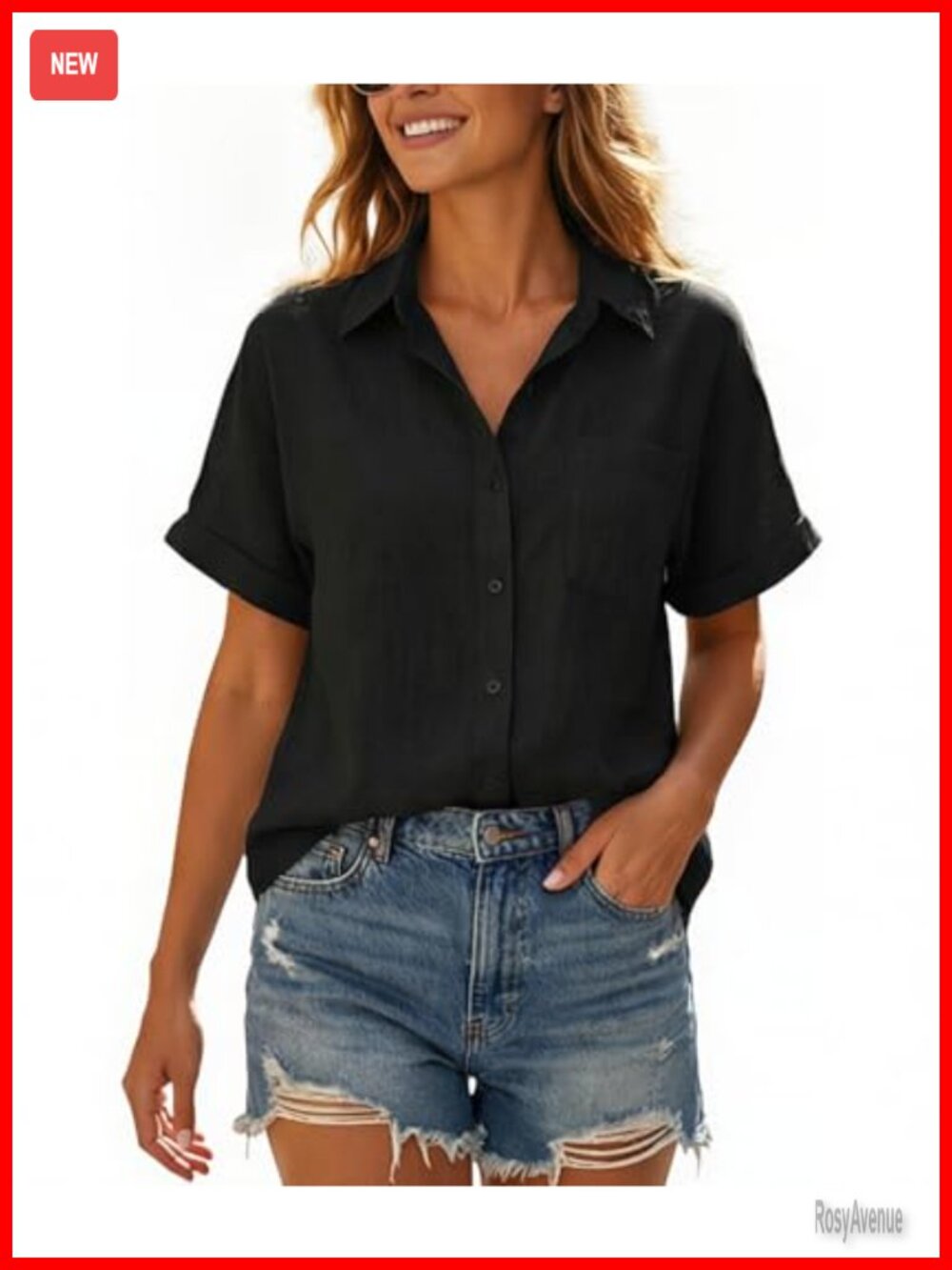 Linen Blend Button Down Short Sleeve Shirt Casual Boxy